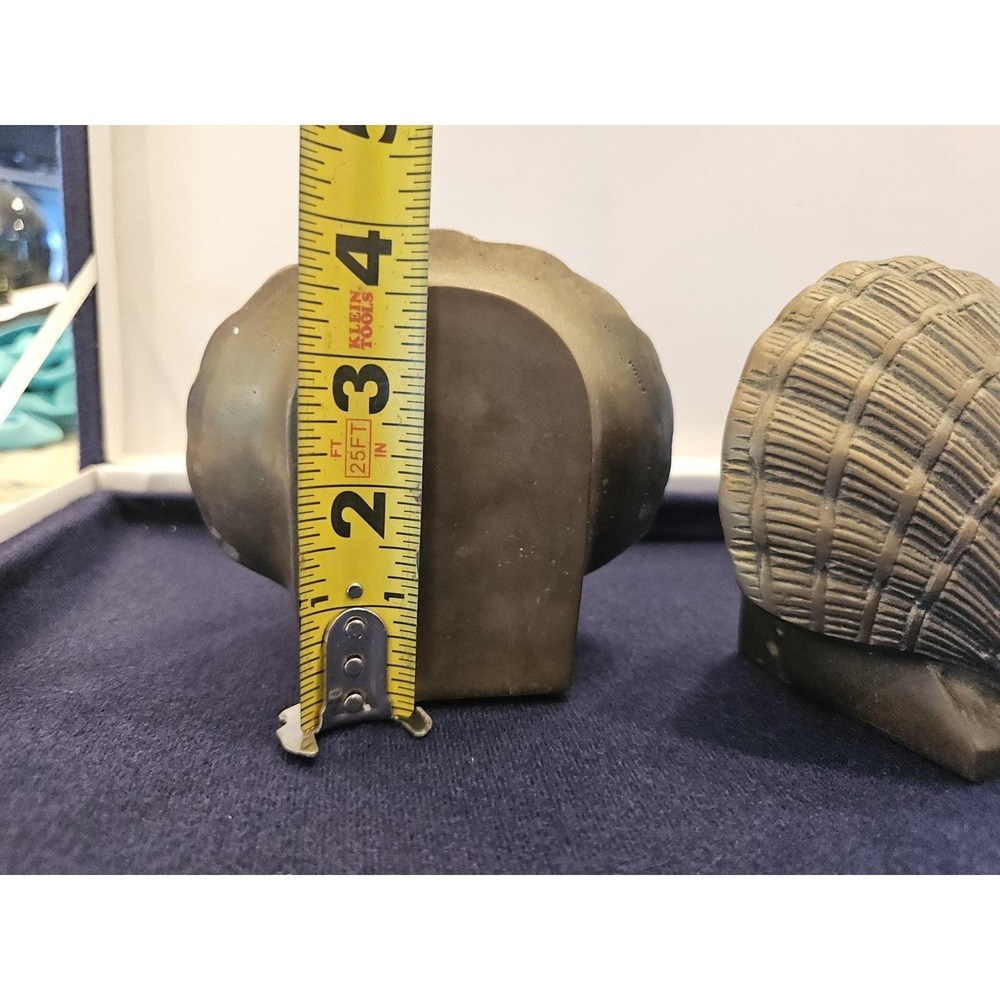 Vintage Brass Nautical Coastal Seashell Clam Shell Bookends Thick Heavy Patina - Picture 6 of 7